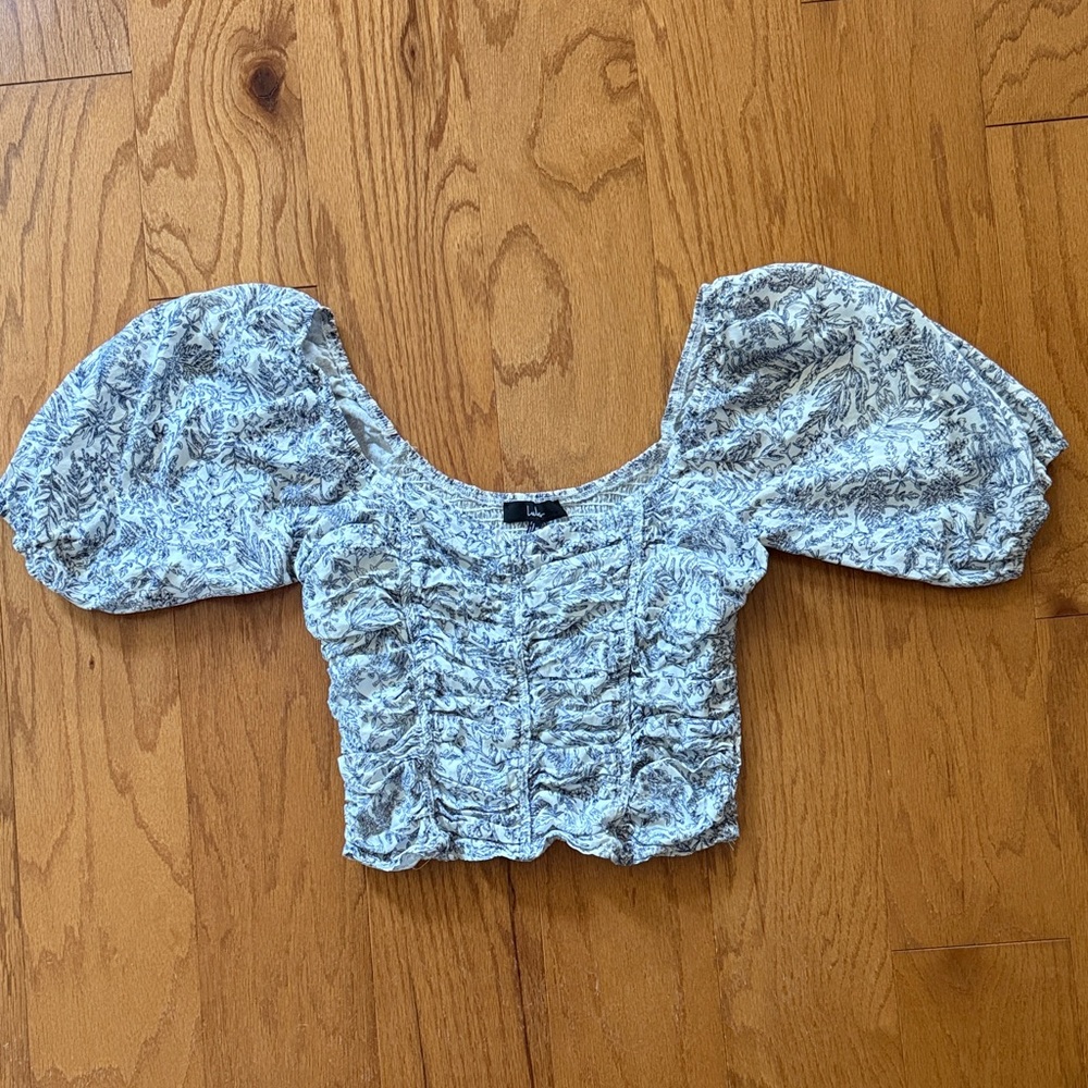 Lulu's Light Blue Floral Puff-Sleeve Smocked Crop Top